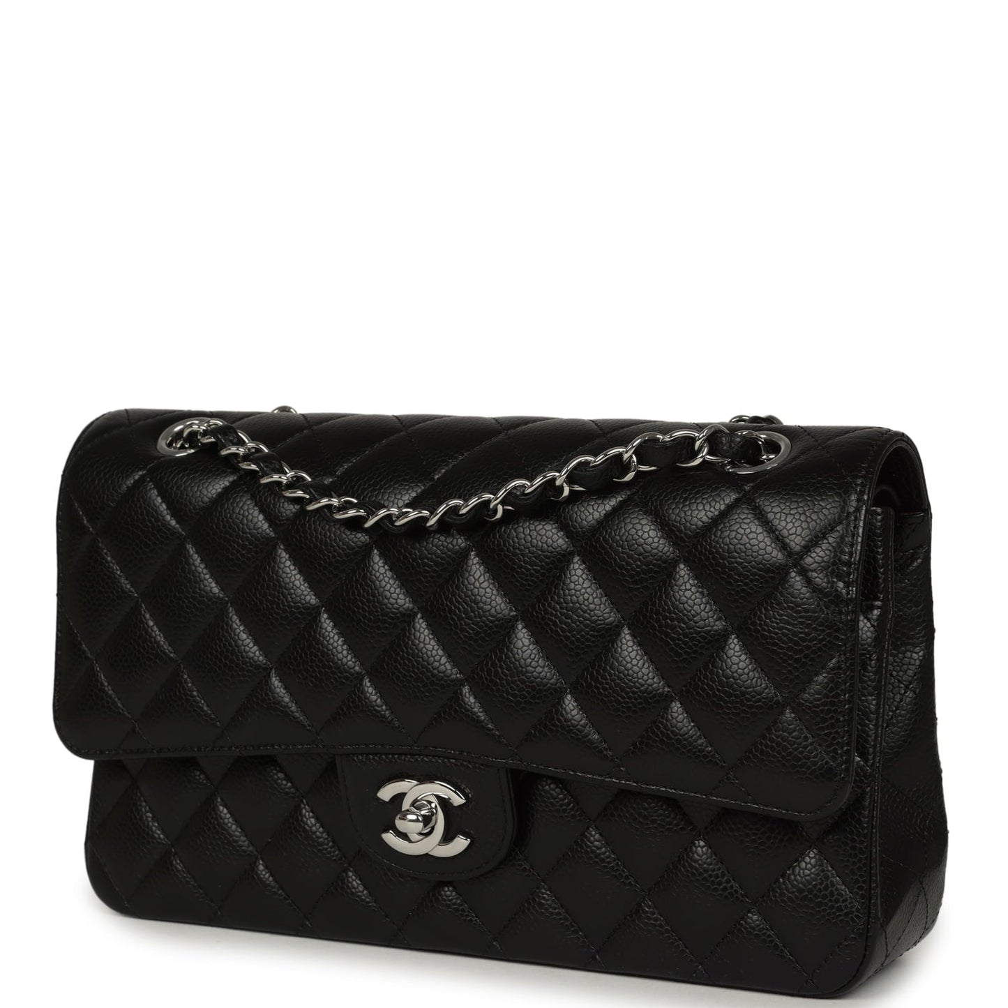 Pre-owned Chanel Medium Classic Double Flap Black Caviar Silver Hardware
