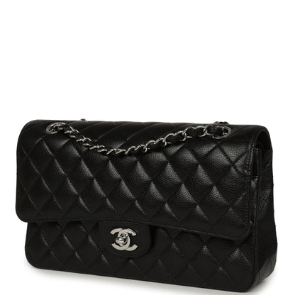 Pre-owned Chanel Medium Classic Double Flap Black Caviar Silver Hardware