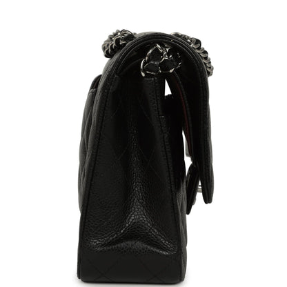 Pre-owned Chanel Medium Classic Double Flap Black Caviar Silver Hardware
