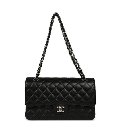 Pre-owned Chanel Medium Classic Double Flap Black Caviar Silver Hardware