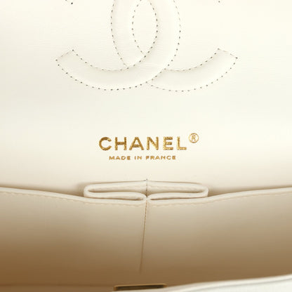 Pre-owned Chanel Medium Classic Double Flap White Caviar Light Gold Hardware