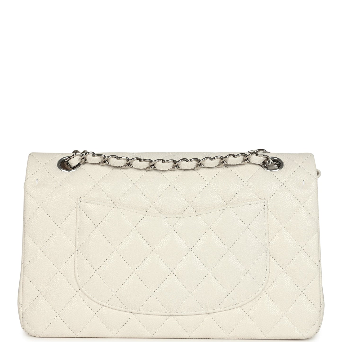 Pre-owned Chanel Medium Classic Double Flap White Shiny Caviar Silver Hardware