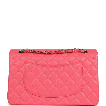 Pre-owned Chanel Medium Classic Double Flap Bag Dark Pink Shiny Caviar Gold Hardware