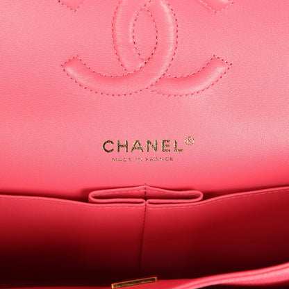 Pre-owned Chanel Medium Classic Double Flap Bag Dark Pink Shiny Caviar Gold Hardware