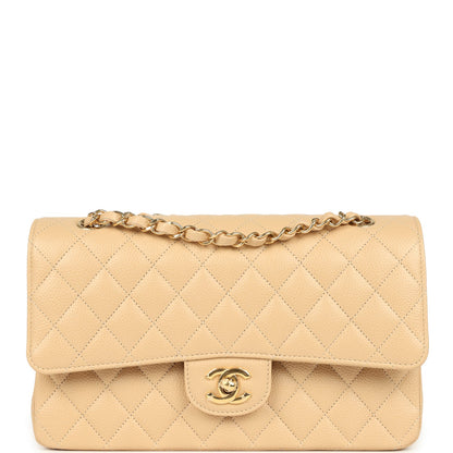 Chanel Medium Classic Double Flap Beige Clair Caviar Gold Hardware