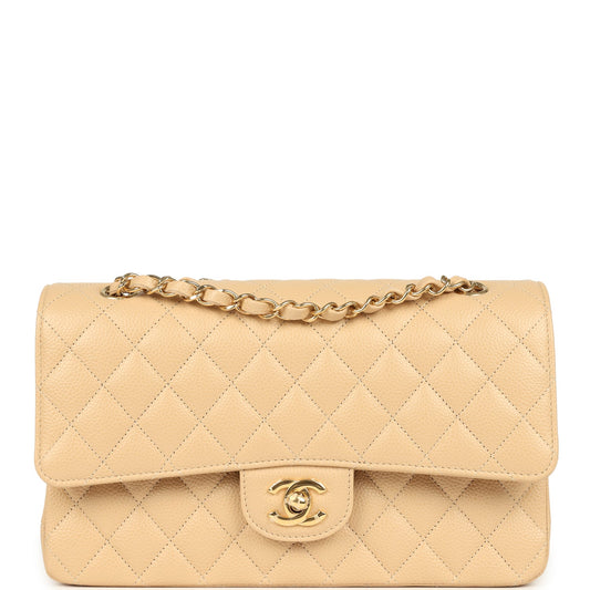 Chanel Medium Classic Double Flap Beige Clair Caviar Gold Hardware