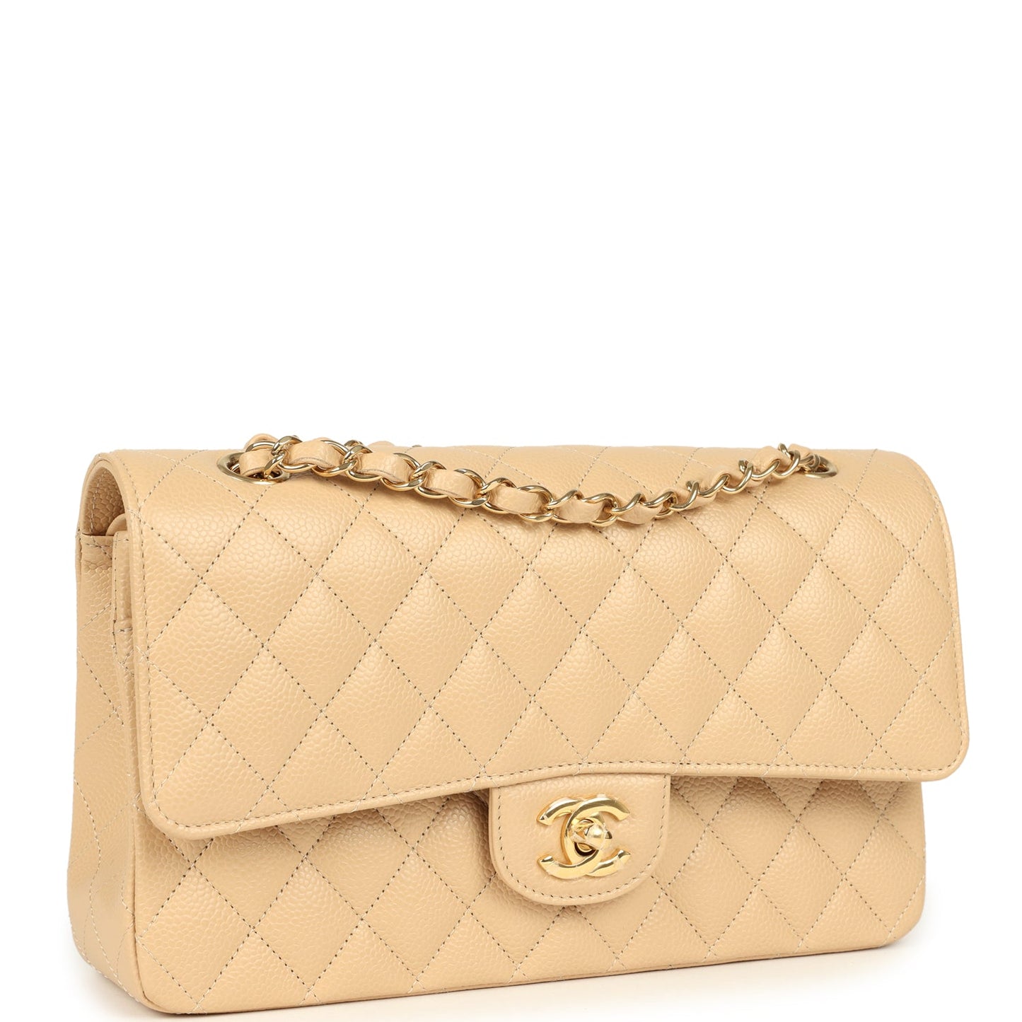 Chanel Medium Classic Double Flap Beige Clair Caviar Gold Hardware