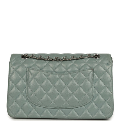 Pre-owned Chanel Medium Classic Double Flap Bag Blue Shiny Caviar Silver Hardware