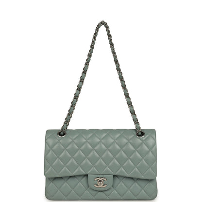 Pre-owned Chanel Medium Classic Double Flap Bag Blue Shiny Caviar Silver Hardware