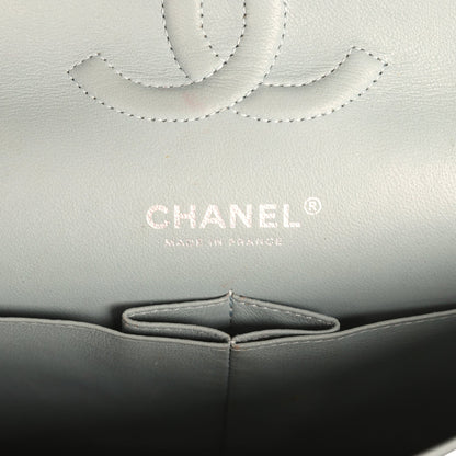Pre-owned Chanel Medium Classic Double Flap Bag Blue Shiny Caviar Silver Hardware