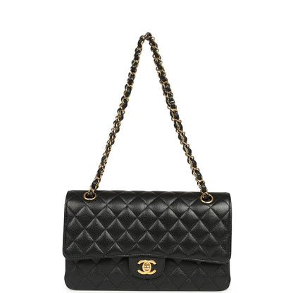 Pre-owned Chanel Medium Classic Double Flap Black Caviar Gold Hardware