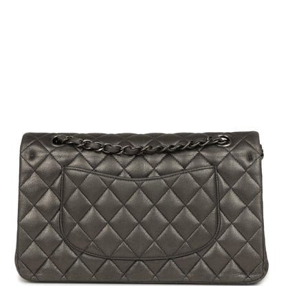 Pre-owned Chanel Medium Classic Double Flap Bag Charcoal Metallic Goatskin Aged Ruthenium Hardware