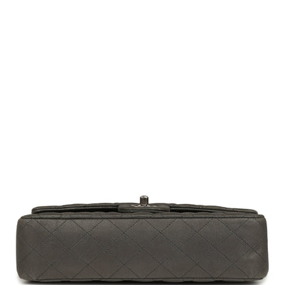 Pre-owned Chanel Medium Classic Double Flap Bag Charcoal Metallic Goatskin Aged Ruthenium Hardware