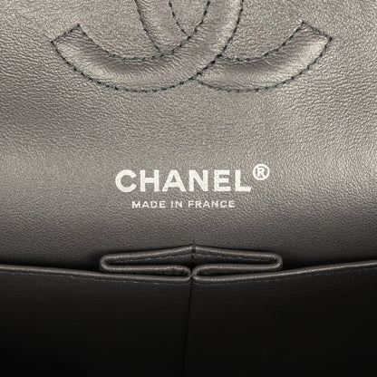 Pre-owned Chanel Medium Classic Double Flap Bag Charcoal Metallic Goatskin Aged Ruthenium Hardware