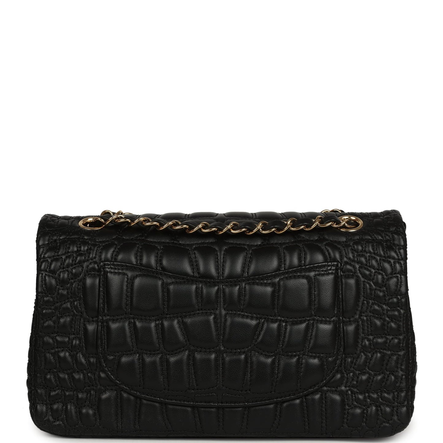 Chanel Medium Classic Croc Embossed Double Flap Bag Black Lambskin Gold Hardware