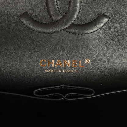 Chanel Medium Classic Croc Embossed Double Flap Bag Black Lambskin Gold Hardware