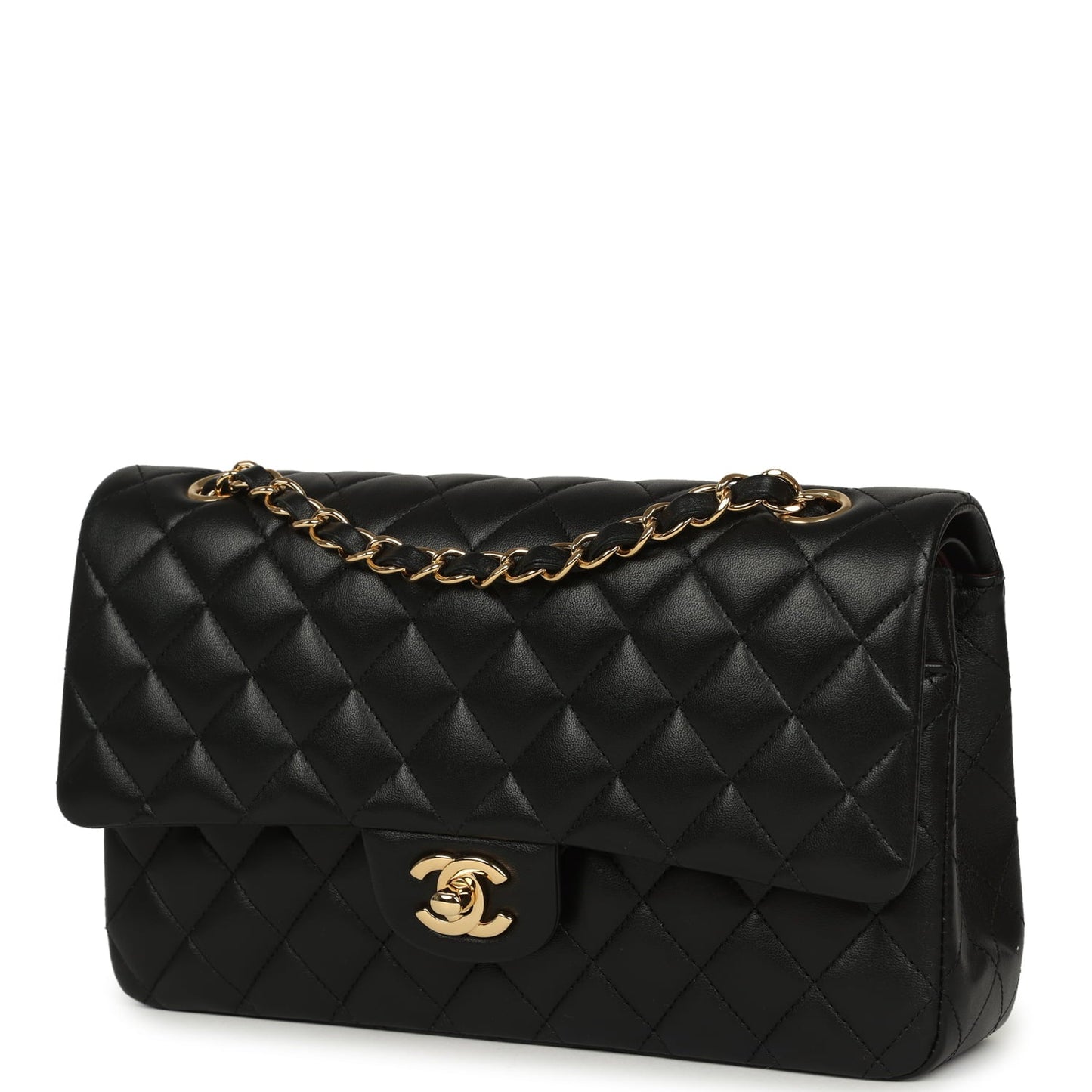 Pre-owned Chanel Medium Classic Double Flap Bag Black Lambskin Gold Hardware