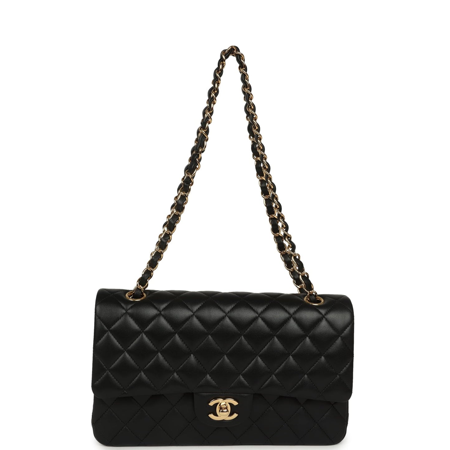 Pre-owned Chanel Medium Classic Double Flap Bag Black Lambskin Gold Hardware