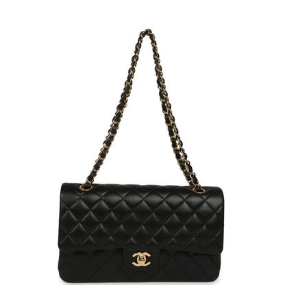 Pre-owned Chanel Medium Classic Double Flap Bag Black Lambskin Gold Hardware