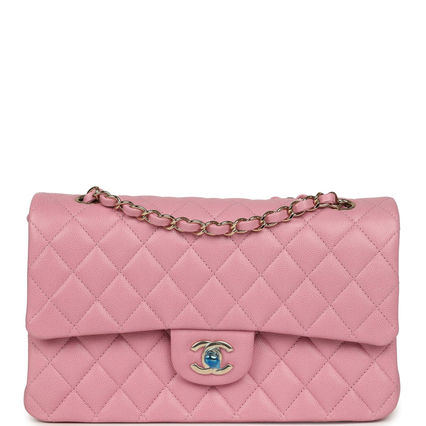 Chanel Medium Classic Double Flap Bag Pink Shiny Caviar Light Gold Hardware