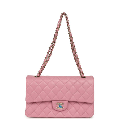 Chanel Medium Classic Double Flap Bag Pink Shiny Caviar Light Gold Hardware