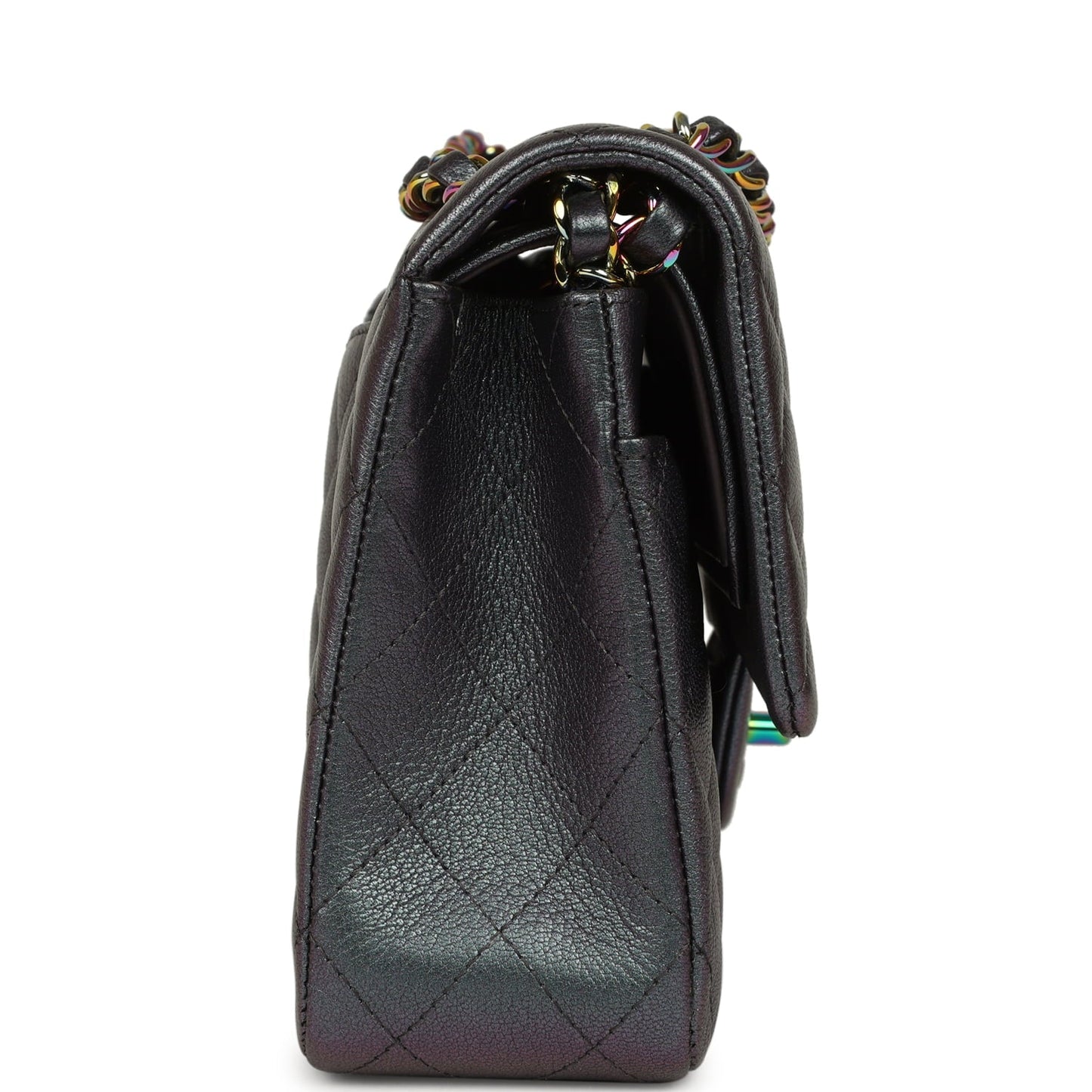 Pre-owned Chanel Medium Classic Double Flap Bag Iridescent Purple Goatskin Rainbow Hardware