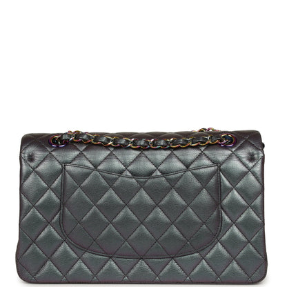 Pre-owned Chanel Medium Classic Double Flap Bag Iridescent Purple Goatskin Rainbow Hardware