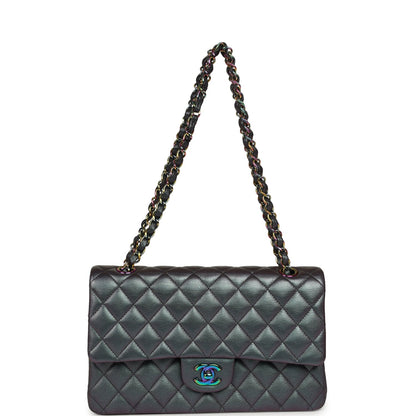 Pre-owned Chanel Medium Classic Double Flap Bag Iridescent Purple Goatskin Rainbow Hardware