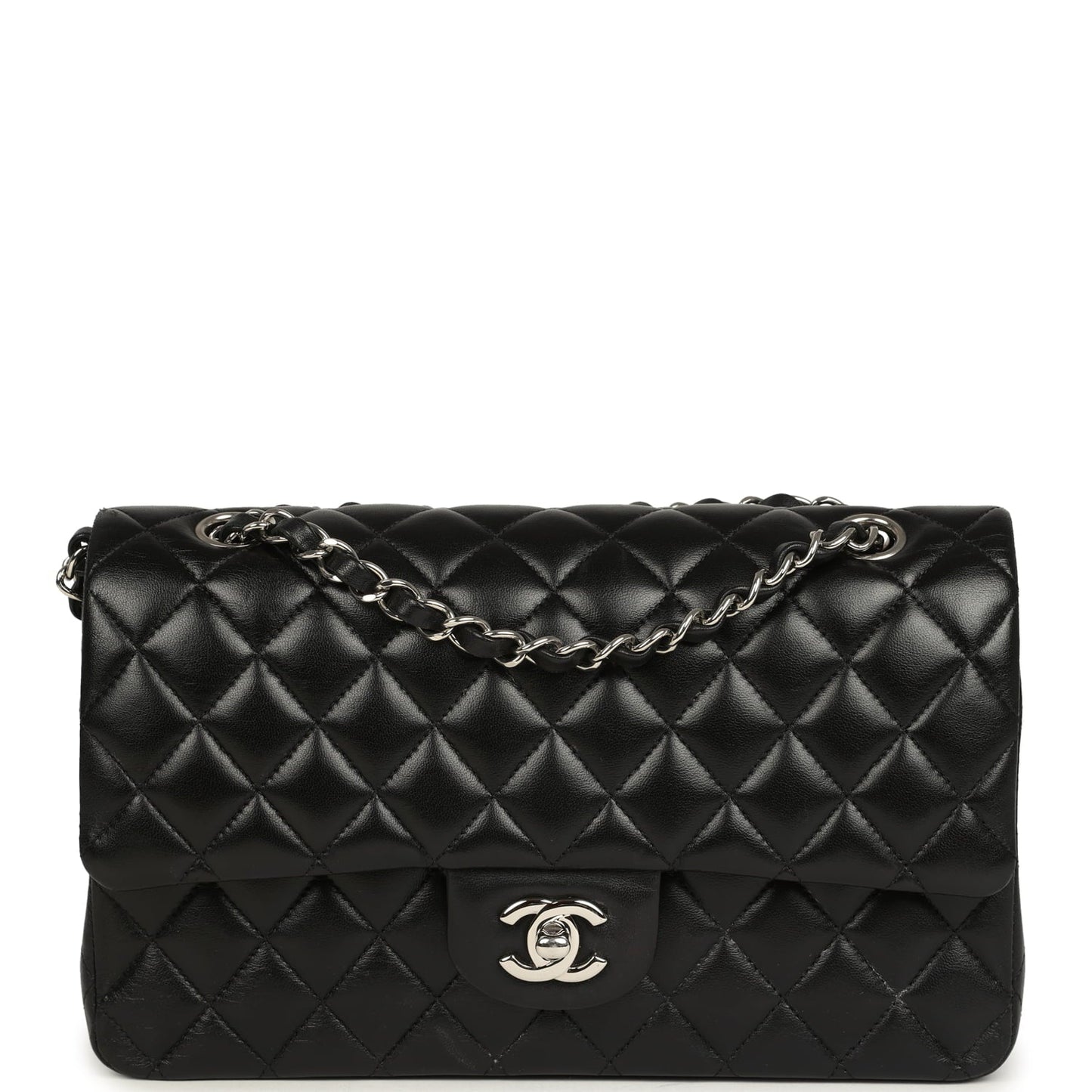 Pre-owned Chanel Medium Classic Double Flap Black Caviar Silver Hardware