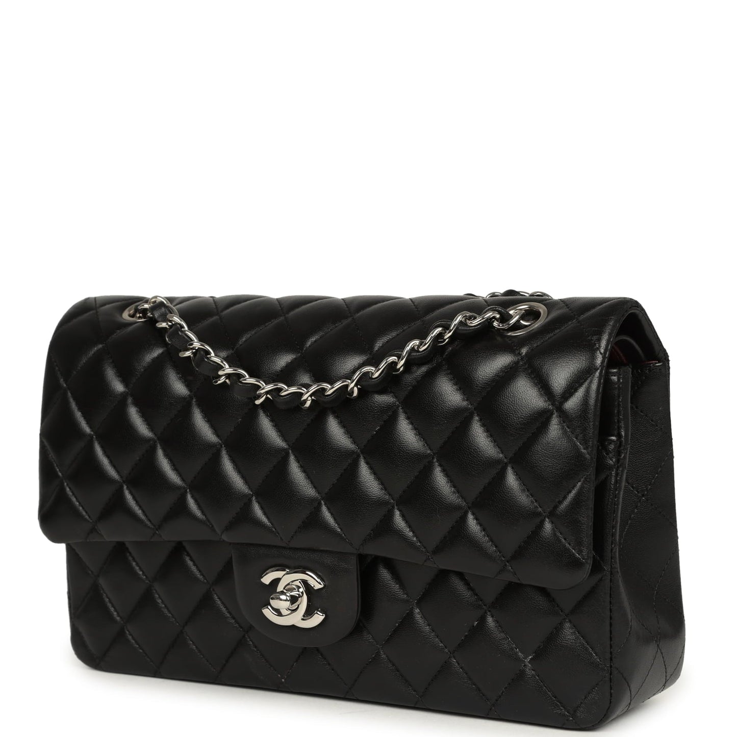 Pre-owned Chanel Medium Classic Double Flap Black Caviar Silver Hardware