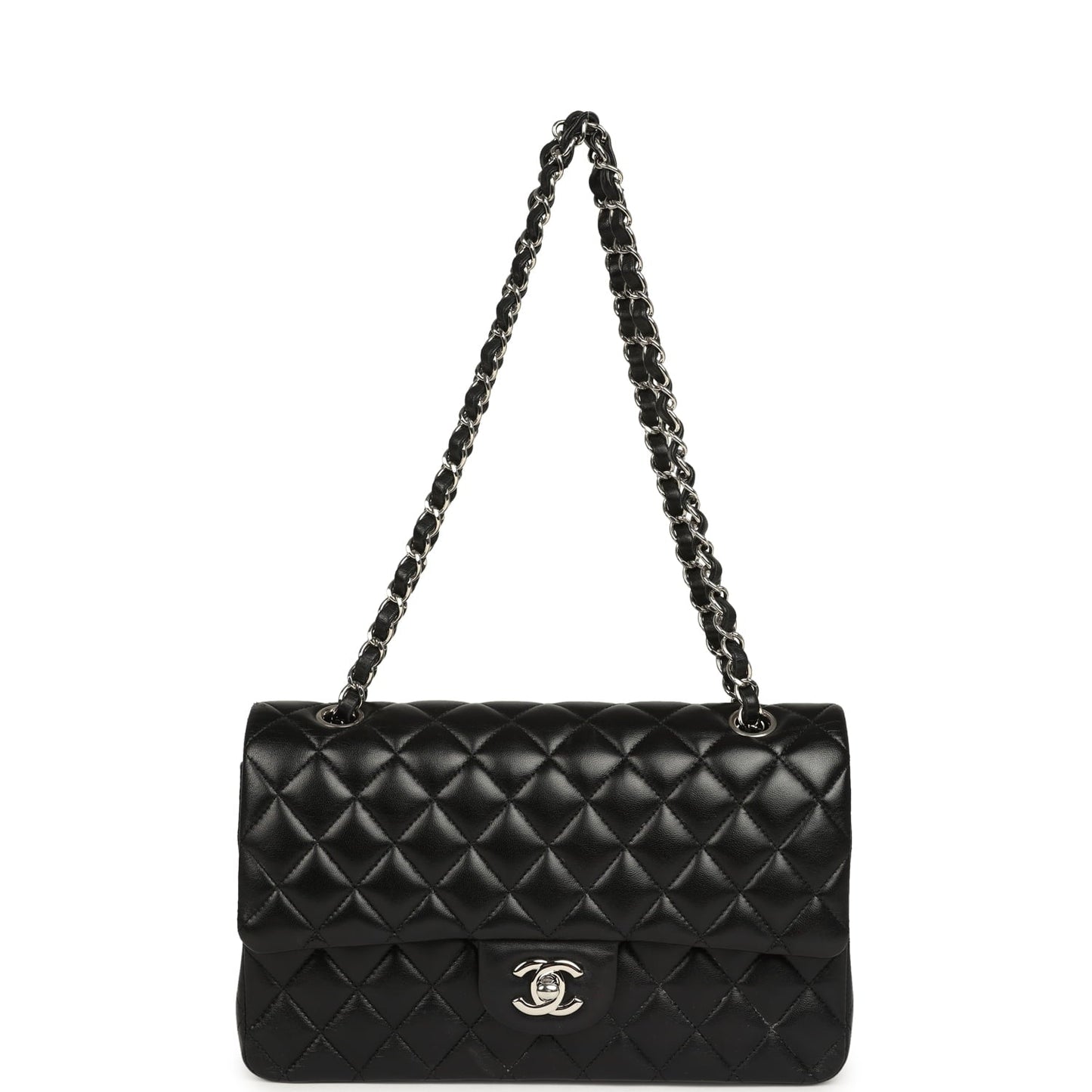 Pre-owned Chanel Medium Classic Double Flap Black Caviar Silver Hardware