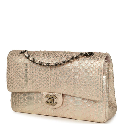 Pre-owned Chanel Medium Classic Double Flap Bag Light Pink, Silver Python Aged Bronze Hardware