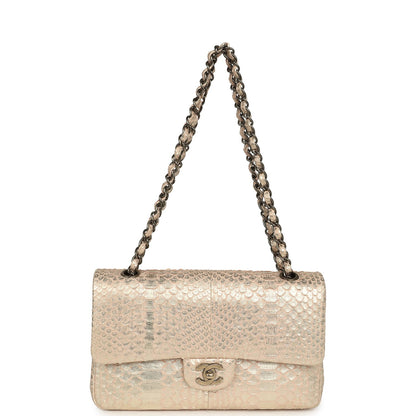 Pre-owned Chanel Medium Classic Double Flap Bag Light Pink, Silver Python Aged Bronze Hardware