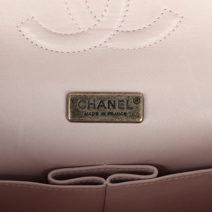 Pre-owned Chanel Medium Classic Double Flap Bag Light Pink, Silver Python Aged Bronze Hardware
