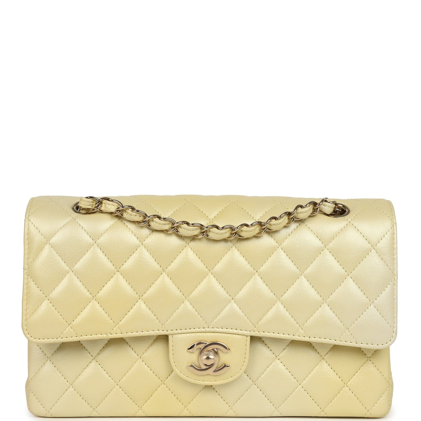 Pre-owned Chanel Medium Classic Double Flap Ombre Yellow Pearly Goatskin Gold Hardware
