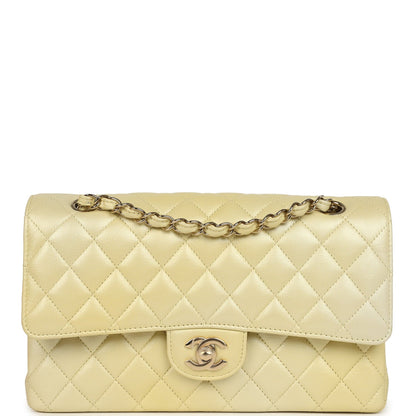 Pre-owned Chanel Medium Classic Double Flap Ombre Yellow Pearly Goatskin Gold Hardware