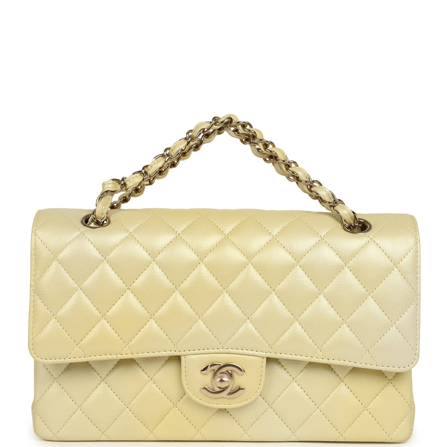 Pre-owned Chanel Medium Classic Double Flap Ombre Yellow Pearly Goatskin Gold Hardware