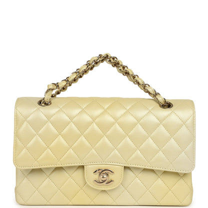 Pre-owned Chanel Medium Classic Double Flap Ombre Yellow Pearly Goatskin Gold Hardware