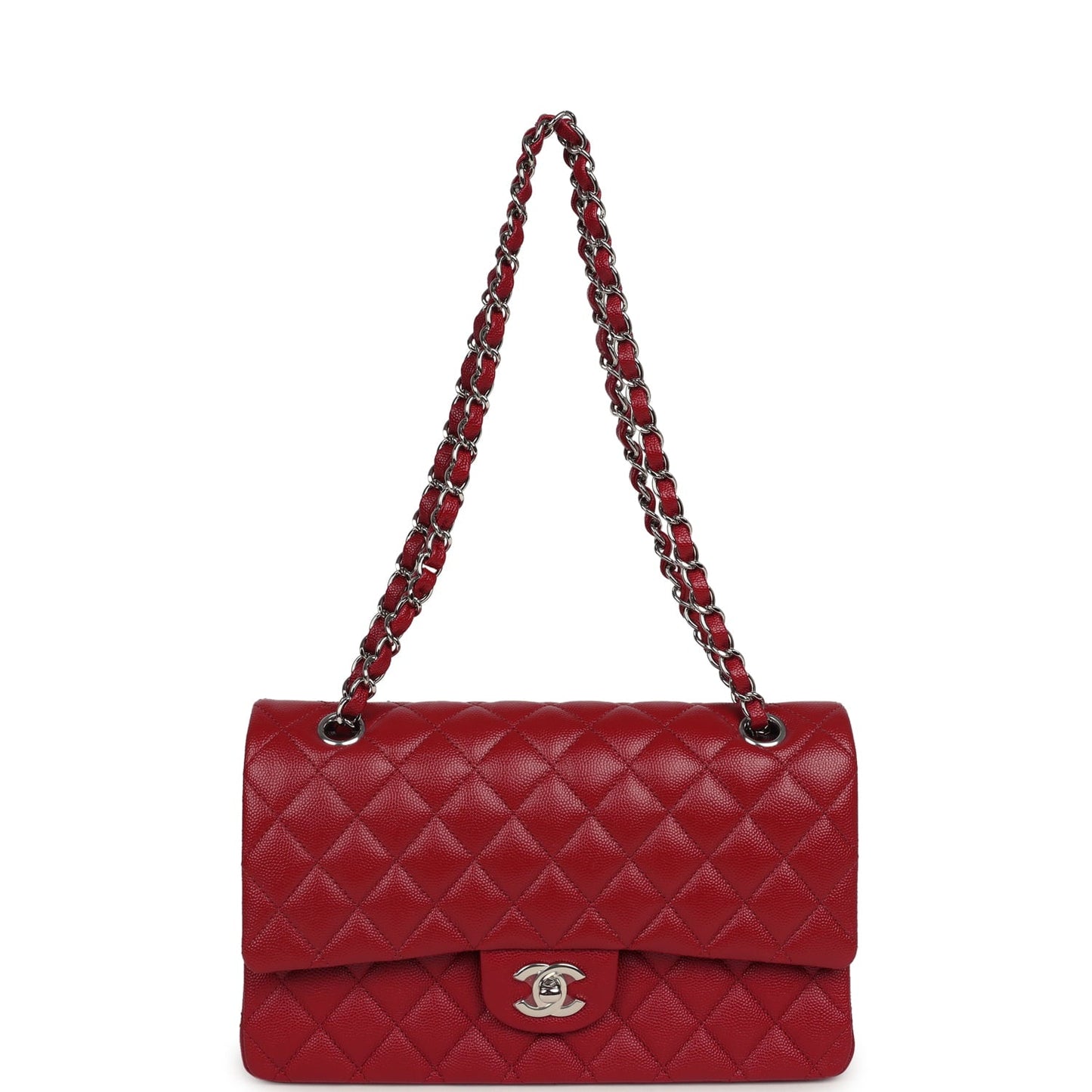 Chanel Medium Classic Double Flap Bag Red Caviar Silver Hardware