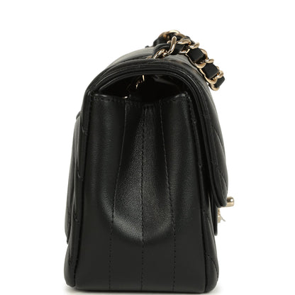 Chanel Mini Chevron Classic Rectangular Flap Bag Black Lambskin Light Gold Hardware