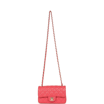 Pre-owned Chanel Mini Classic Rectangular Flap Bag Dark Pink Caviar Light Gold Hardware