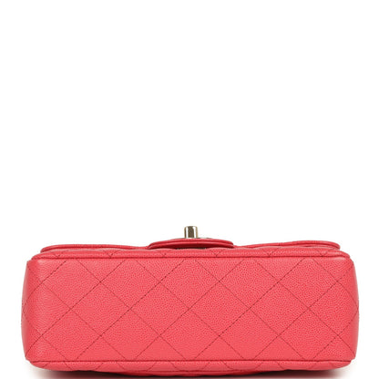 Pre-owned Chanel Mini Classic Rectangular Flap Bag Dark Pink Caviar Light Gold Hardware