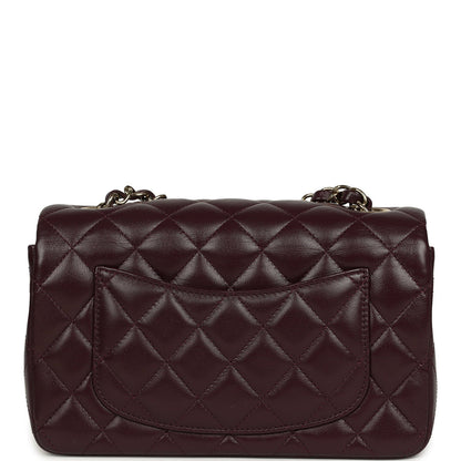 Chanel Mini Classic Rectangular Flap Bag Burgundy Shiny Lambskin Light Gold Hardware