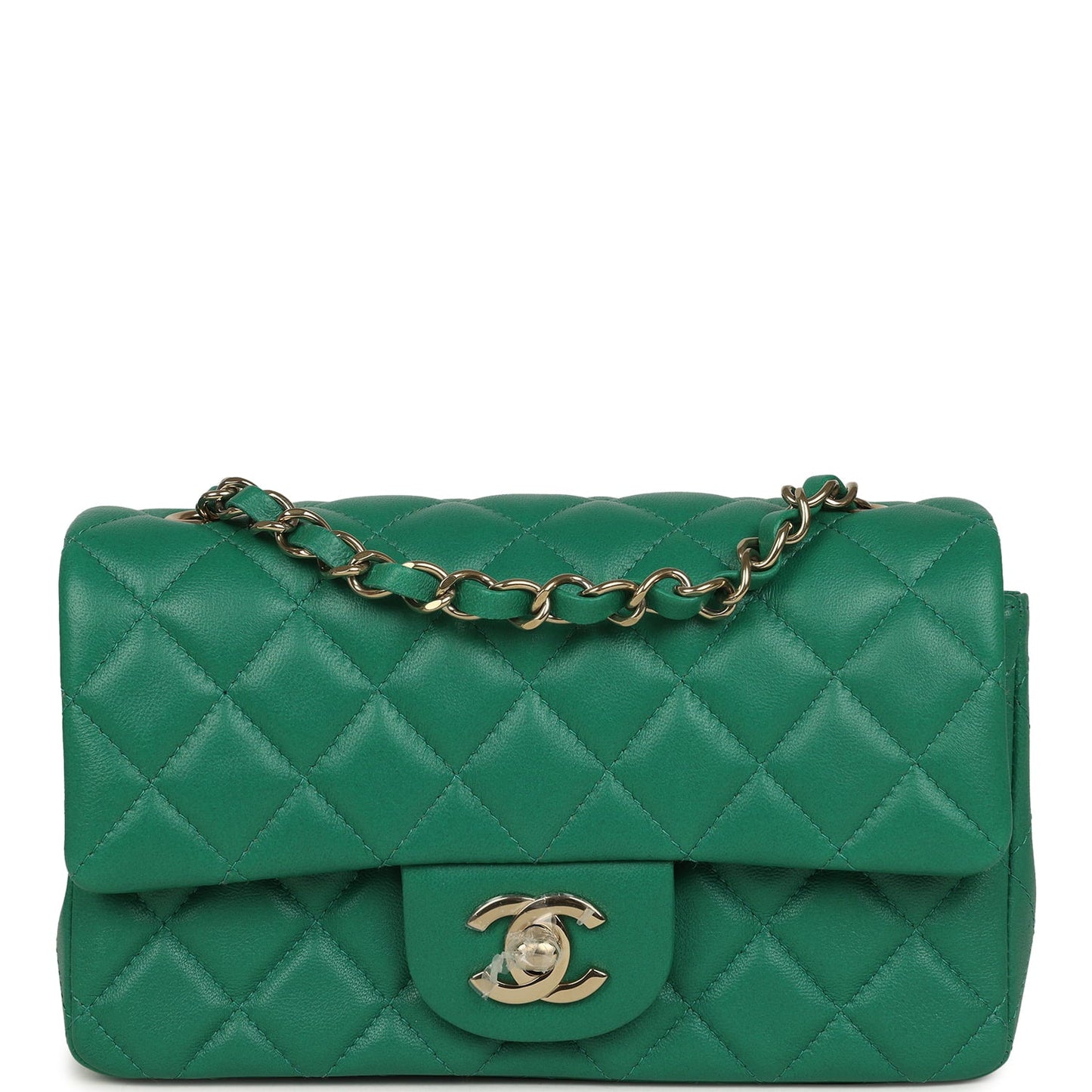 Chanel Mini Classic Rectangular Flap Bag Green Lambskin Light Gold Hardware
