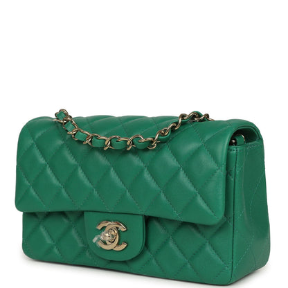 Chanel Mini Classic Rectangular Flap Bag Green Lambskin Light Gold Hardware