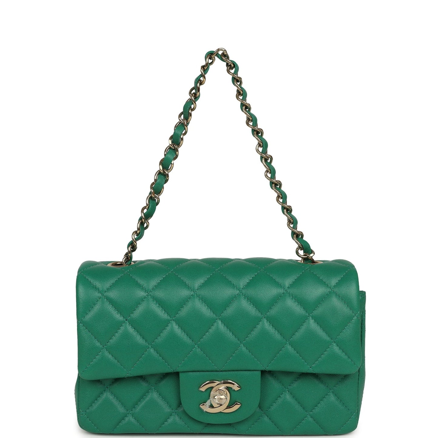 Chanel Mini Classic Rectangular Flap Bag Green Lambskin Light Gold Hardware