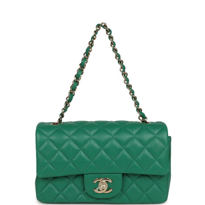 Chanel Mini Classic Rectangular Flap Bag Green Lambskin Light Gold Hardware
