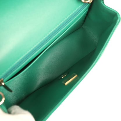 Chanel Mini Classic Rectangular Flap Bag Green Lambskin Light Gold Hardware