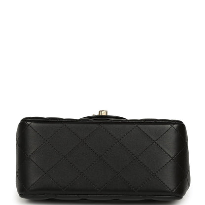 Chanel Mini Classic Square Flap Bag Black Lambskin Light Gold Hardware
