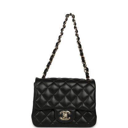 Chanel Mini Classic Square Flap Bag Black Lambskin Light Gold Hardware